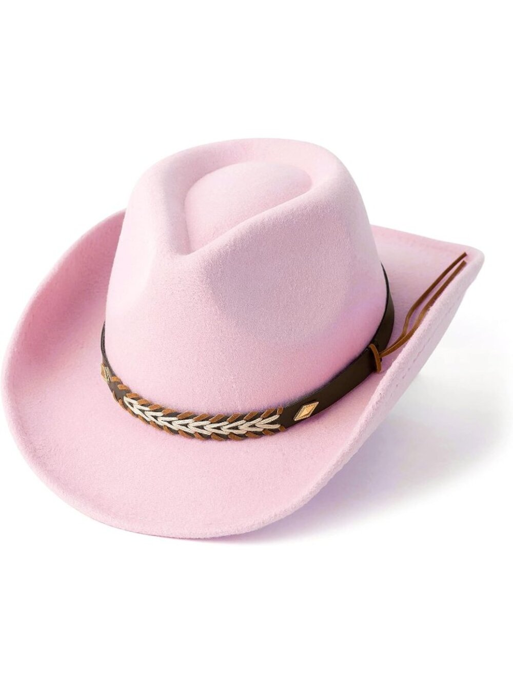 Unisex Pink Felt for Wide Brim Adjustable Fit Cowboy Western Cowgirl Hat